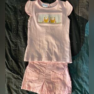 Pink smocked Easter shorts set